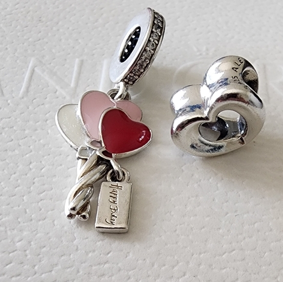 Happy Bday Balloon Dangle Charm and PANDORA Radiant Open Heart Charm bundle - Picture 2 of 7